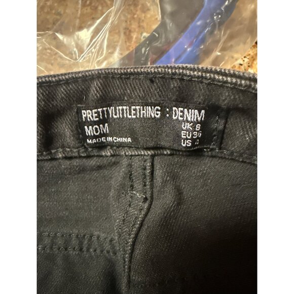 PrettyLittleThing Washed Black Ripped High-Waisted Mom Jeans UK 10 - Picture 10 of 12